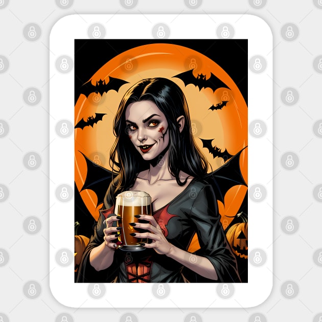 Vampire beer girl of Halloween Sticker by byfab